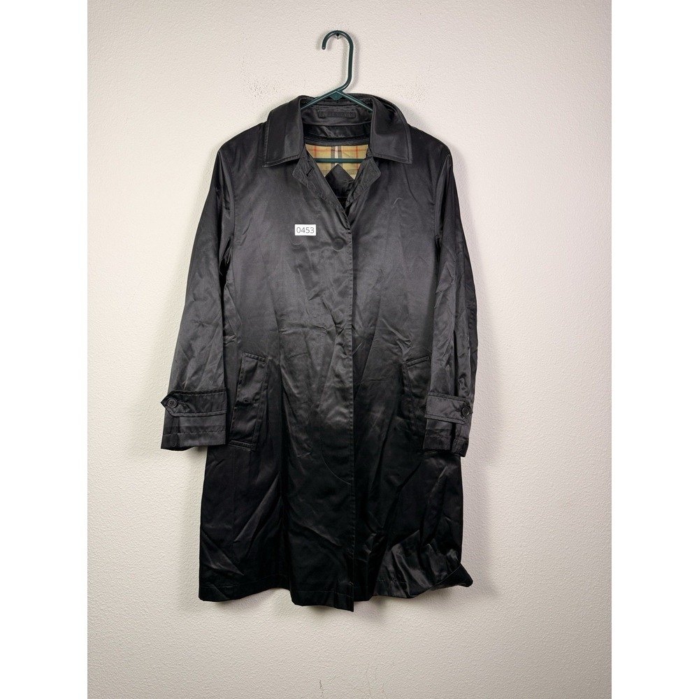 Vintage Burberry Trench Coat Black Nova Check Lining  Women Size 2